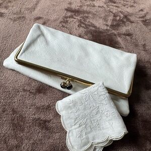 Vintage 1960's INGBER White Leather Clutch Snap Closure Satin Lined Made in USA